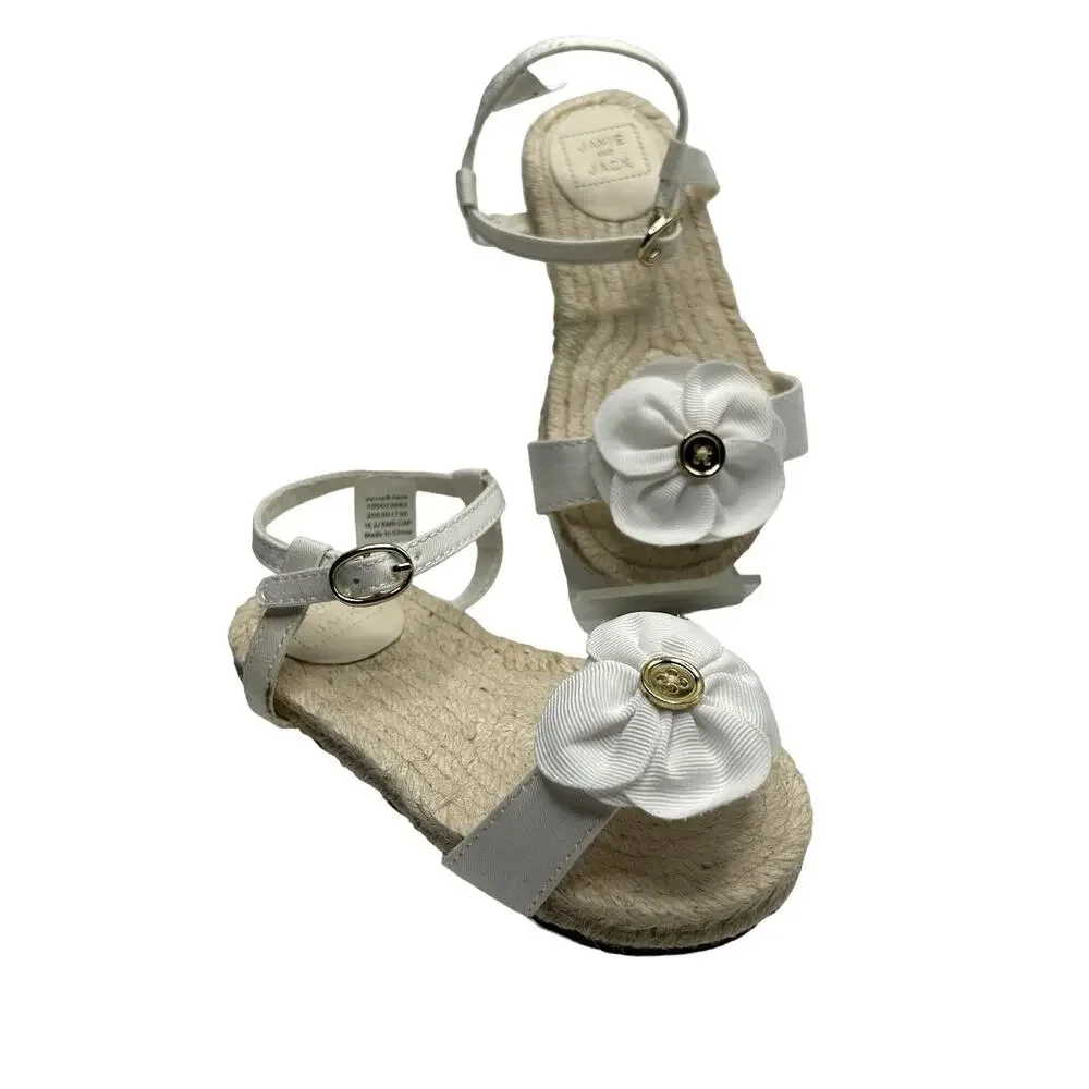 Janie‎ and Jack Toddler Girls Sandals Size 6 White Flower Jute Espadrille